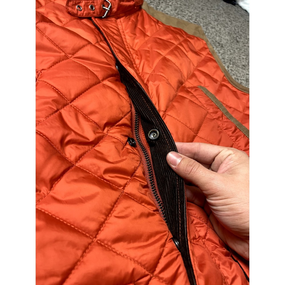 Tommy Hilfiger‎ Vest Women's L Orange Quilted Faux Fur Corduroy Full Zip Pockets - Picture 6 of 16